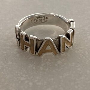 Chanel Logo Silver Tone Ring Size 6US / Serial No 00T